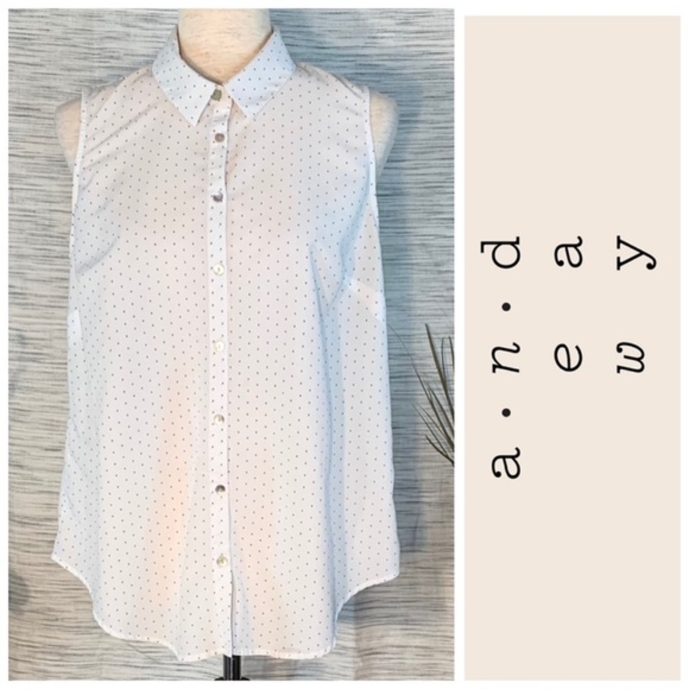 New Day white with small black Polka-dots sleeveless blouse.